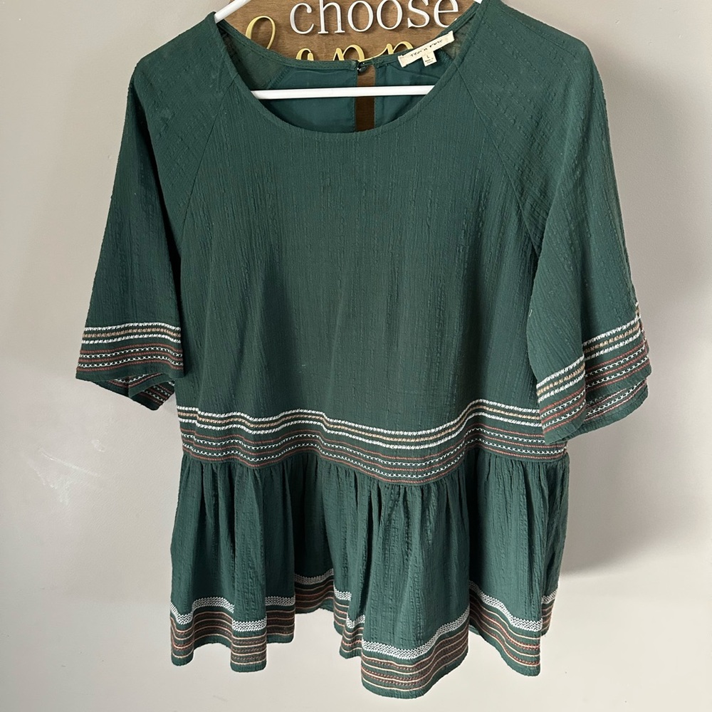 Green Women's Top with Striped Details